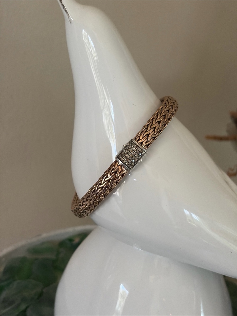 John Hardy Bronze  Chain Bracelet Brown Pave Diamonds .25 ct size Med 8 inch